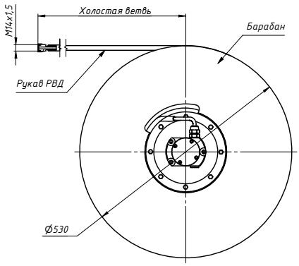 Размеры гидравлического барабана БГ04.14 и вариант крепления